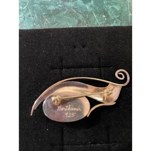 Artisan Sterling Silver Northerner Picasso Jasper Modernist Brooch Pin .925 - Picture 2 of 6